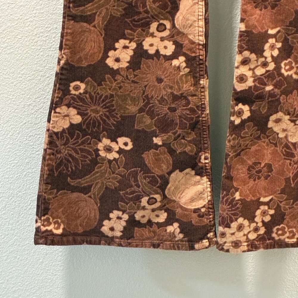 WRANGLER "Fierce Flare" Hi-Rise Floral Cords Flare/Bell Jeans Brown/Tan Women 14 - Picture 6 of 14